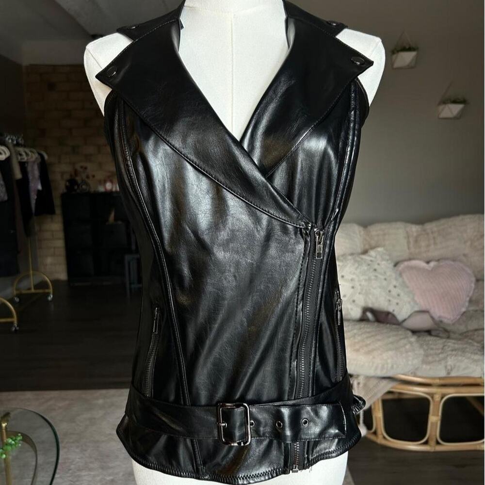 Black faux leather costume vest